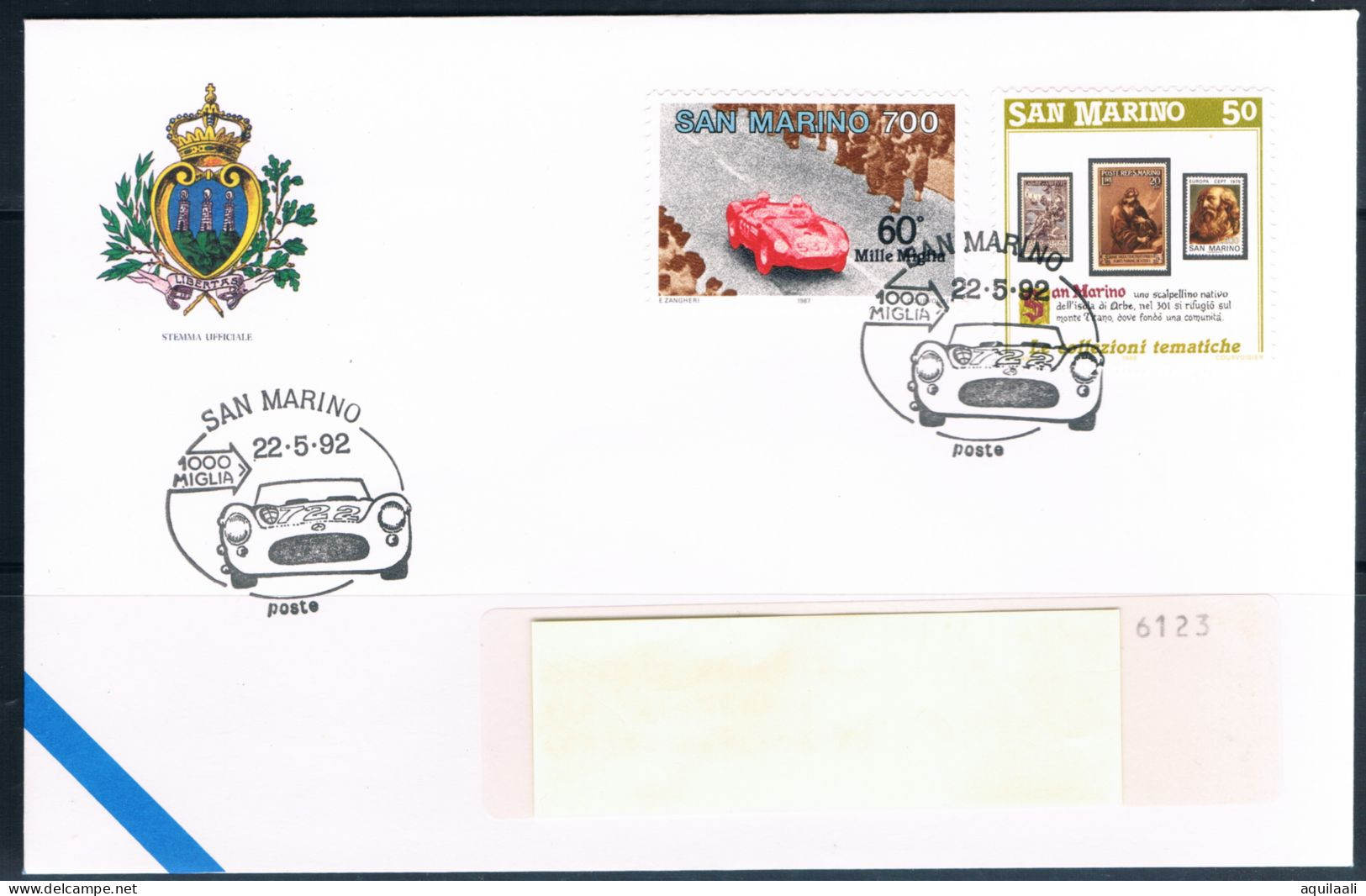 SAN MARINO 1992 -Evento Sportivo "1000 Miglia", Annullo Speciale. - Auto's