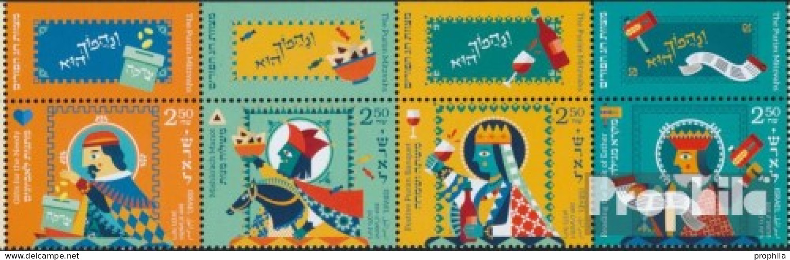 Israel 2667-2670 Viererstreifen (kompl.Ausg.) Mit Tab Postfrisch 2019 Gebote Des Purimfestes - Unused Stamps (with Tabs)