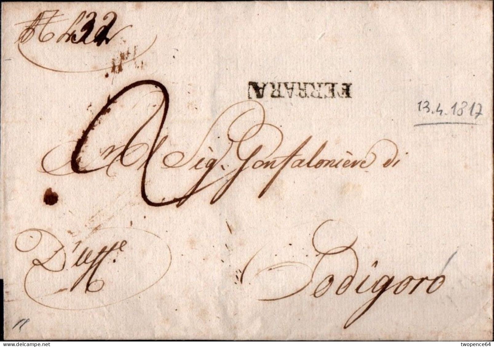 B4 - LETTERA PREFILATELICA DA FERRARA A CODIGORO 1817 - ...-1850 Préphilatélie