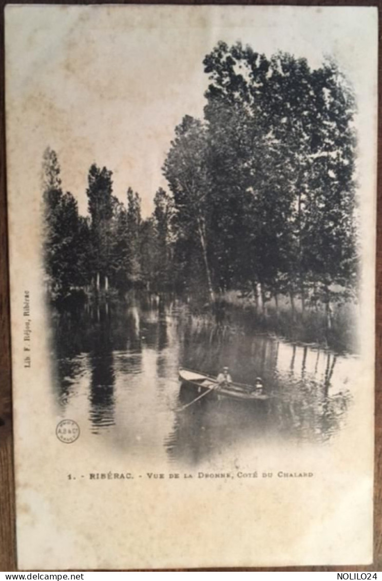 Cpa 24 Dordogne, RIBERAC, Vue De La Dronne, Côté Du Chalard, Animée, Promenade En Barque, éd Réjou, Dos Simple - Riberac