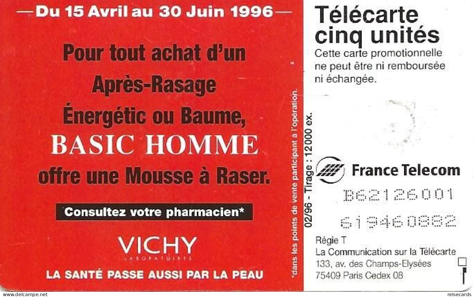 France: France Telecom 02/96 Gn 302 Vichy, Basic Homme - 1996