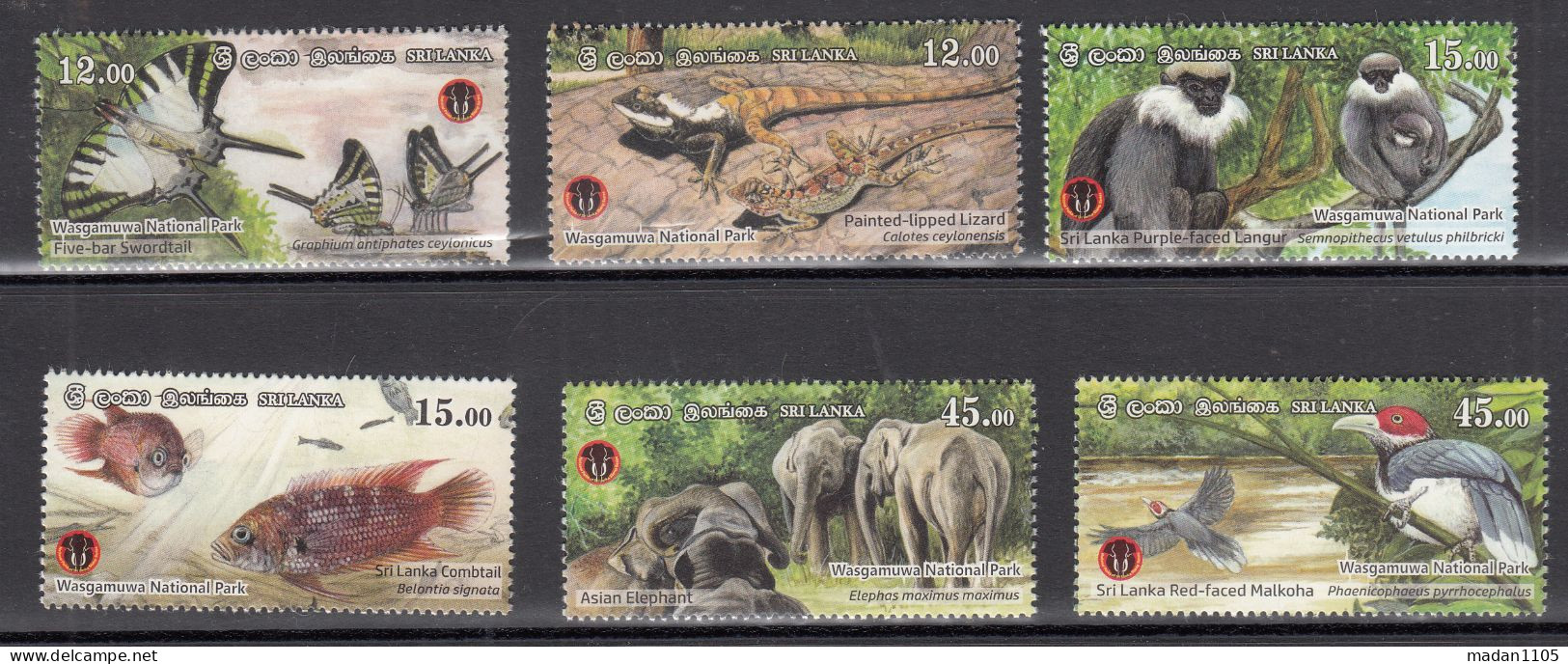 SRI LANKA,   2019,  Wasgamuwa National Park - Fauna, Set 6 V,   MNH, (**) - Sri Lanka (Ceilán) (1948-...)
