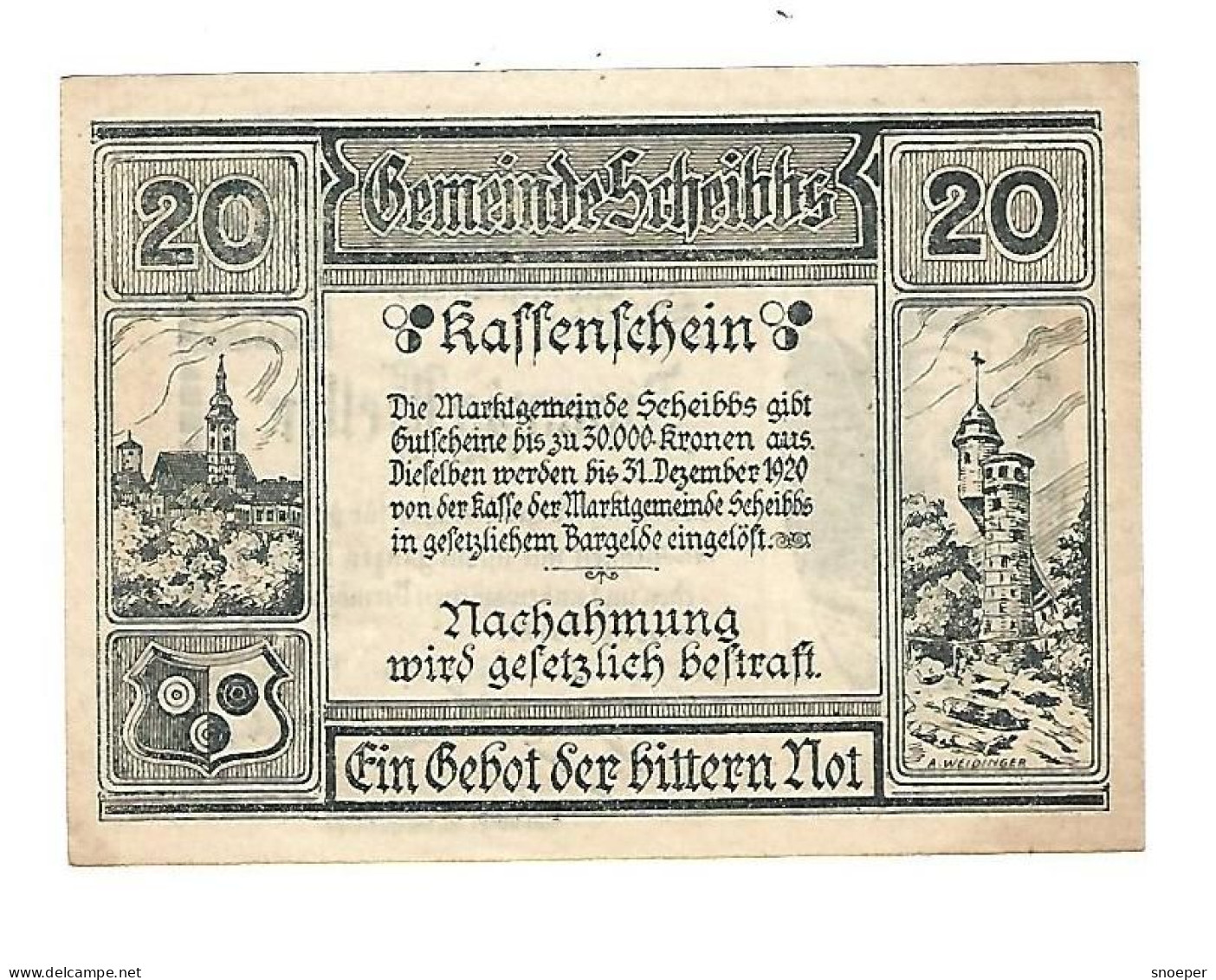 **Austria Notgeld  Scheibbs 20 Heller  957.2a - Autriche