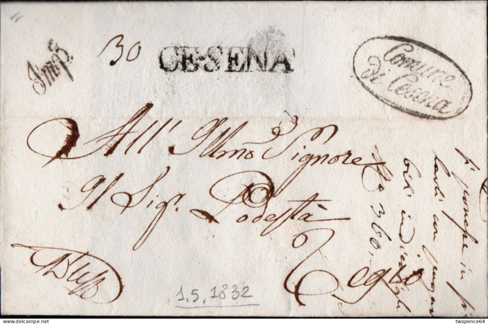 B5 - LETTERA PREFILATELICA DA CESENA A REGGIO 1832 - 1. ...-1850 Prefilatelia