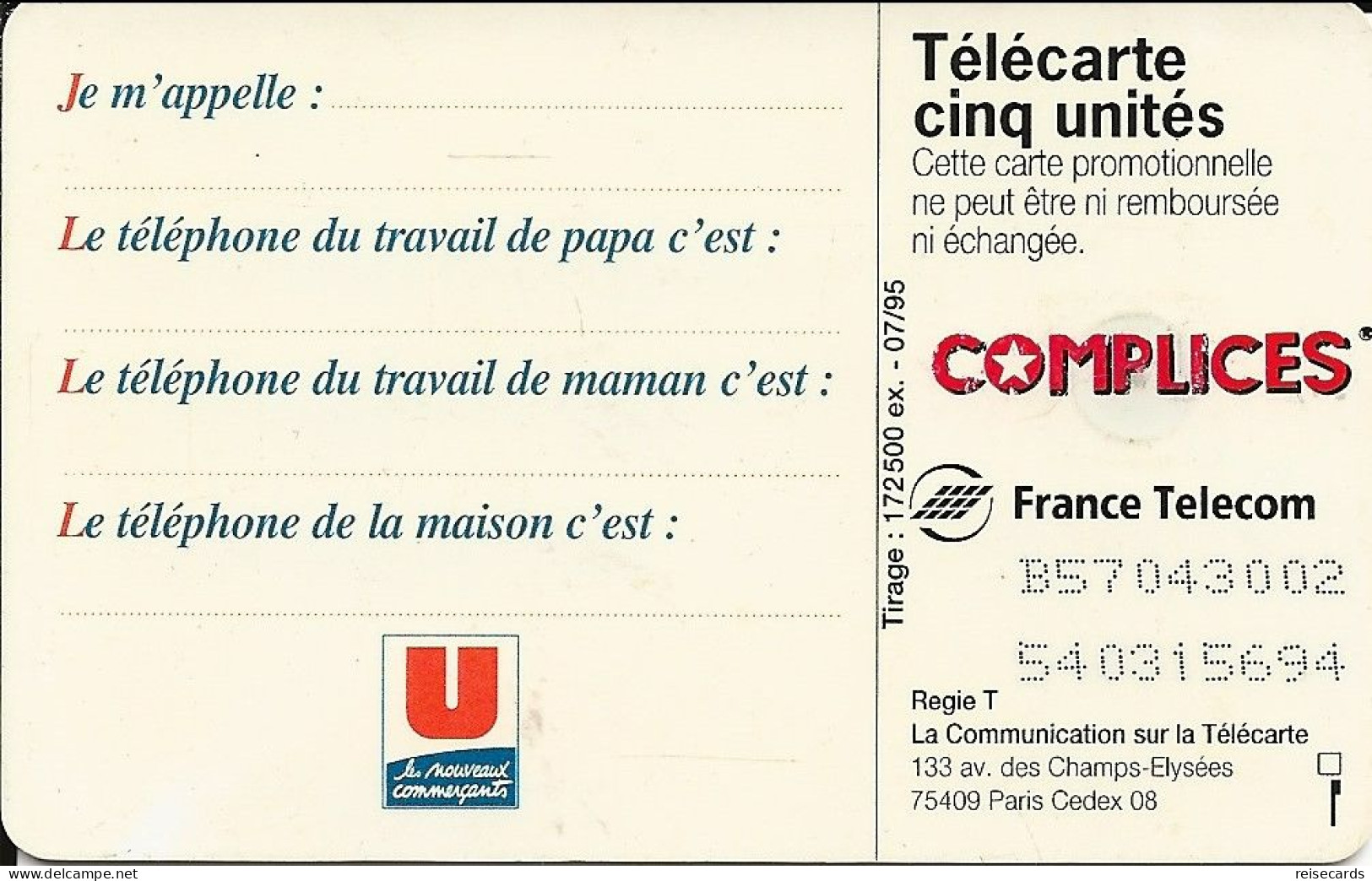 France: France Telecom 07/95 Gn166 Complices - 1995