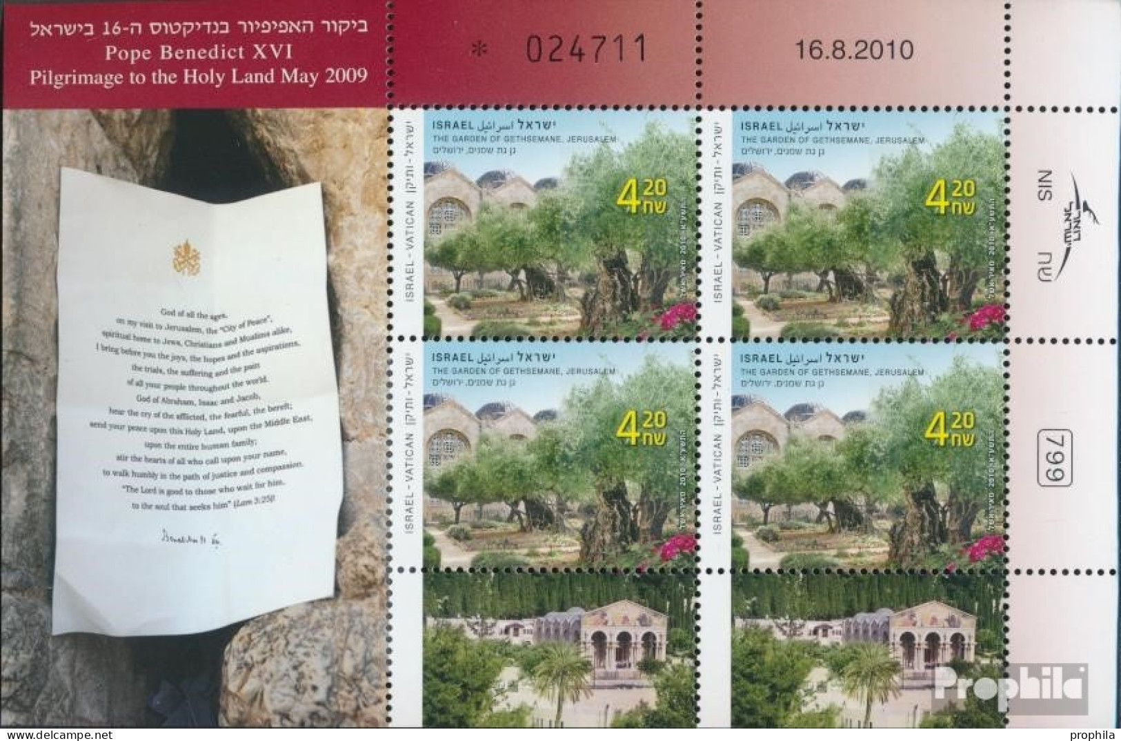 Israel 2144A Klb Kleinbogen (kompl.Ausg.) Postfrisch 2010 Garten Gethsemane - Unused Stamps (without Tabs)