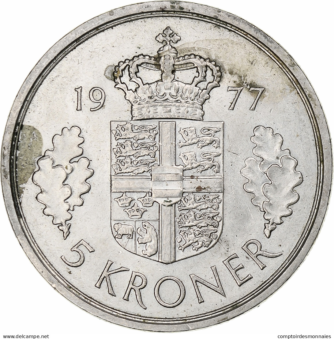 Danemark, Margrethe II, 5 Kroner, 1977, Copenhagen, Cupro-nickel, TTB+, KM:863.1 - Danemark