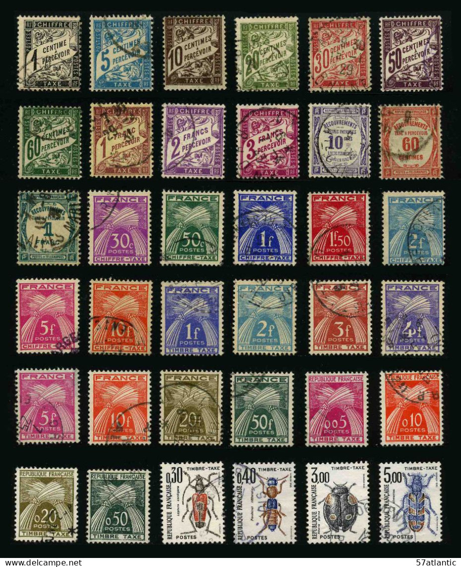 FRANCE - TIMBRES TAXE - LOT DE 36 TIMBRES OBLITERES DIFFERENTS - 1859-1959 Used