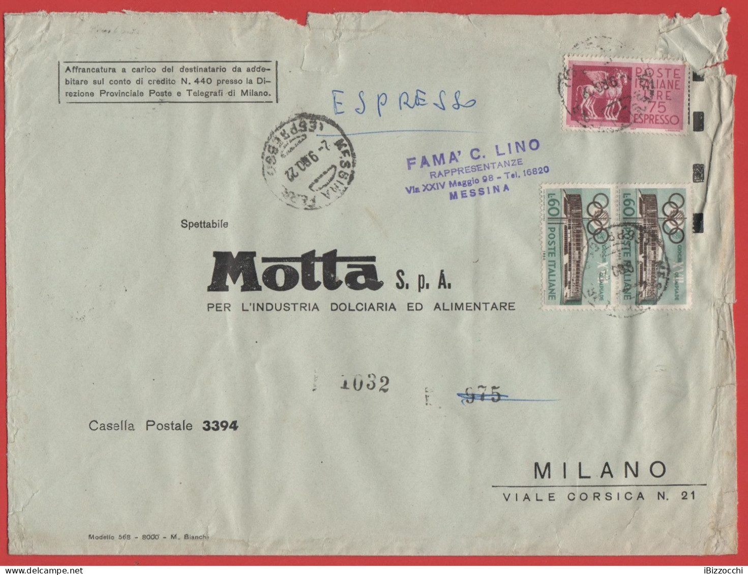 ITALIA - Storia Postale Repubblica - 1960 - 2x 60 Giochi Della XVII Olimpiade; Palazzo Dello Sport + 750 Coppia Di Caval - 1946-60: Marcophilie