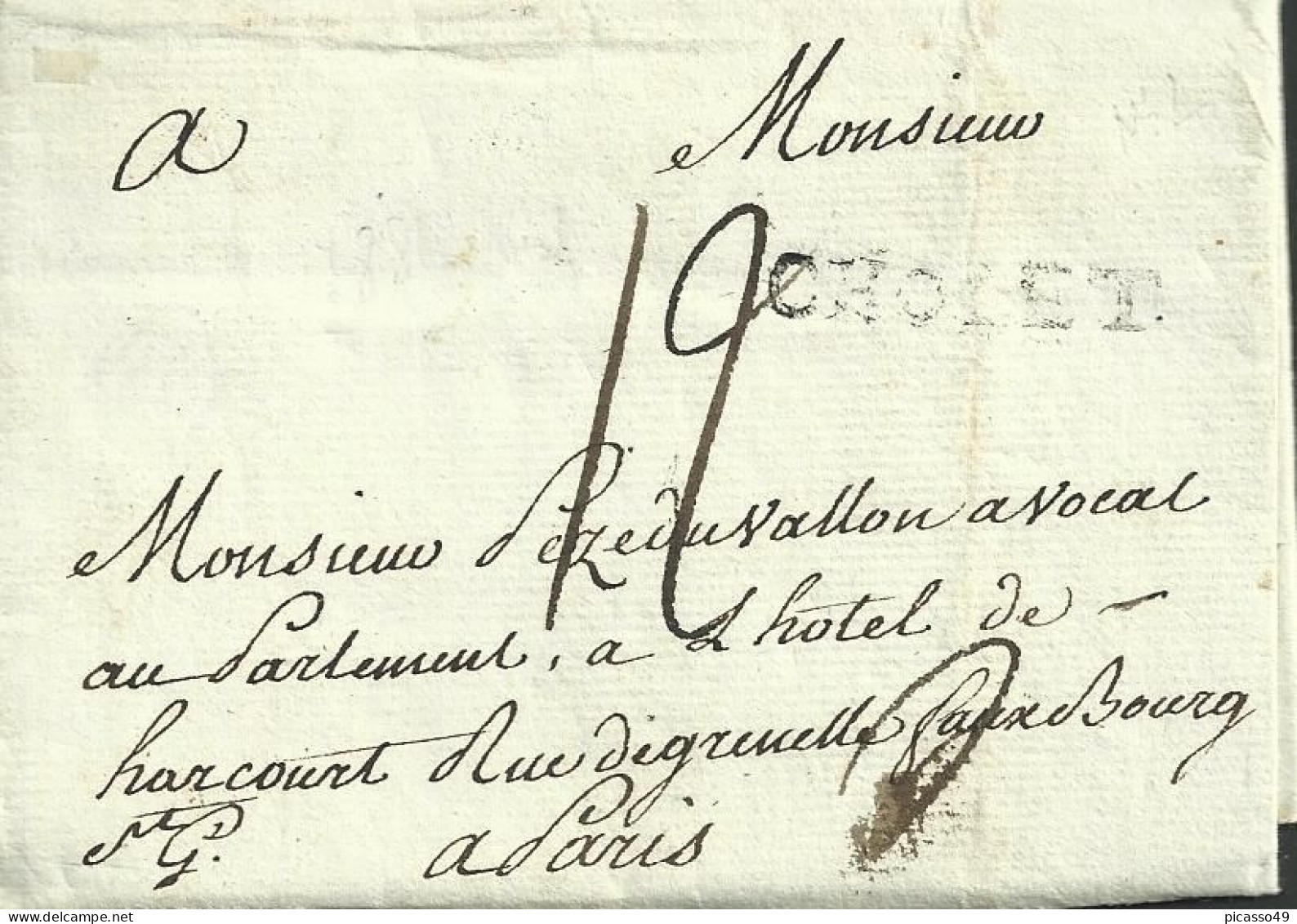Maine Et Loire , Cholet , Marque CHOLET Du 26 Août 1788 Pour Paris - 1701-1800: Precursors XVIII