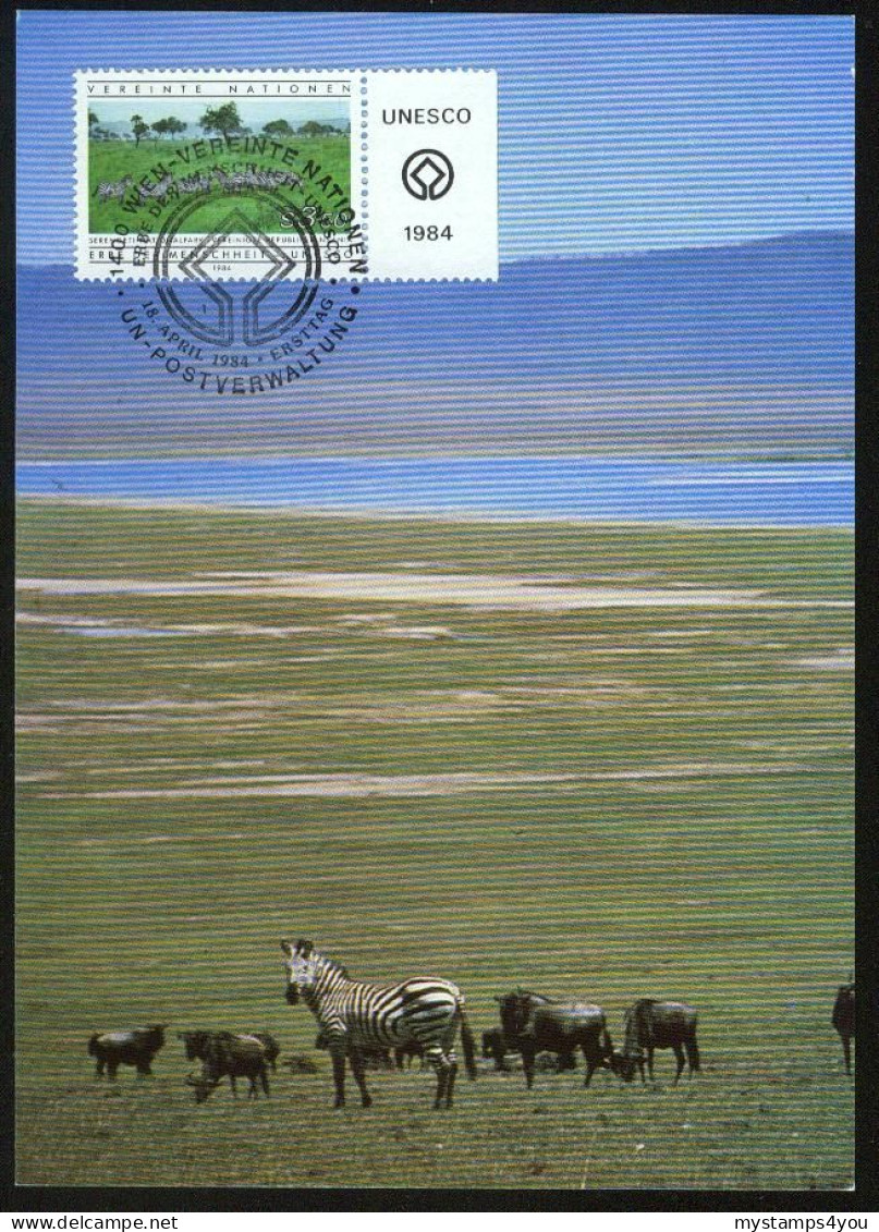 Mk UN Vienna (UNO) Maximum Card 1984 MiNr 41 | World Heritage-UNESCO. Serengeti National Park, Tanzania #max-0042 - Maximumkarten