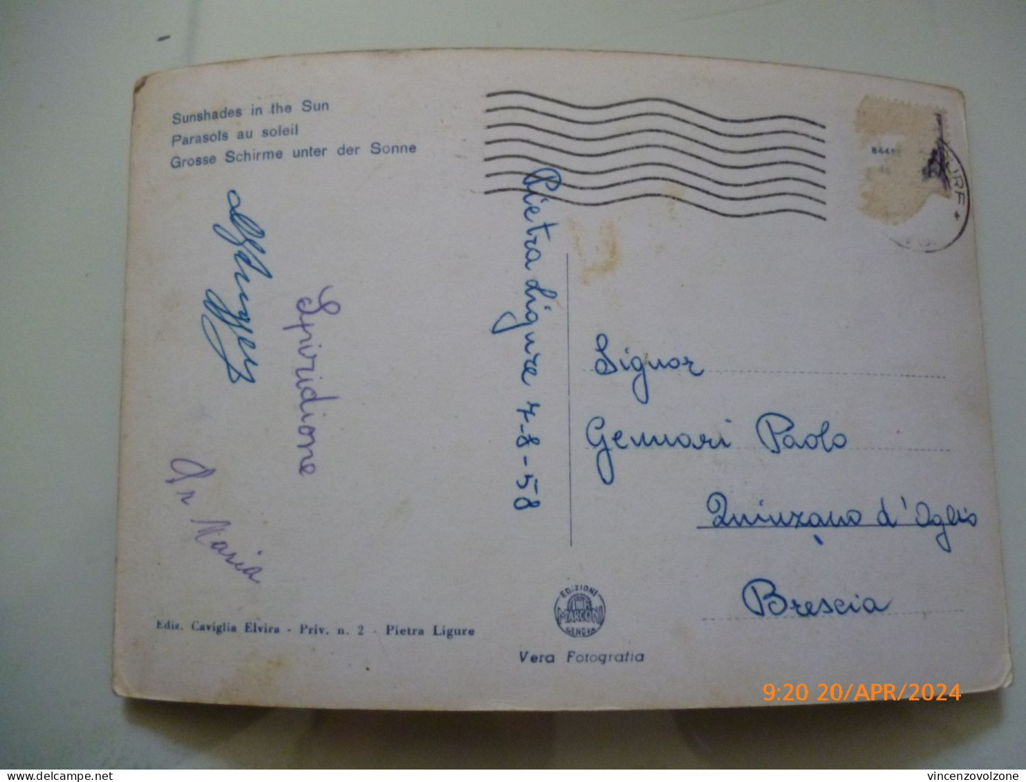 Cartolina  Viaggiata "Riviera Delle Palme - Pietra Ligure - Ombrelloni Al Sole"  1958 - Savona