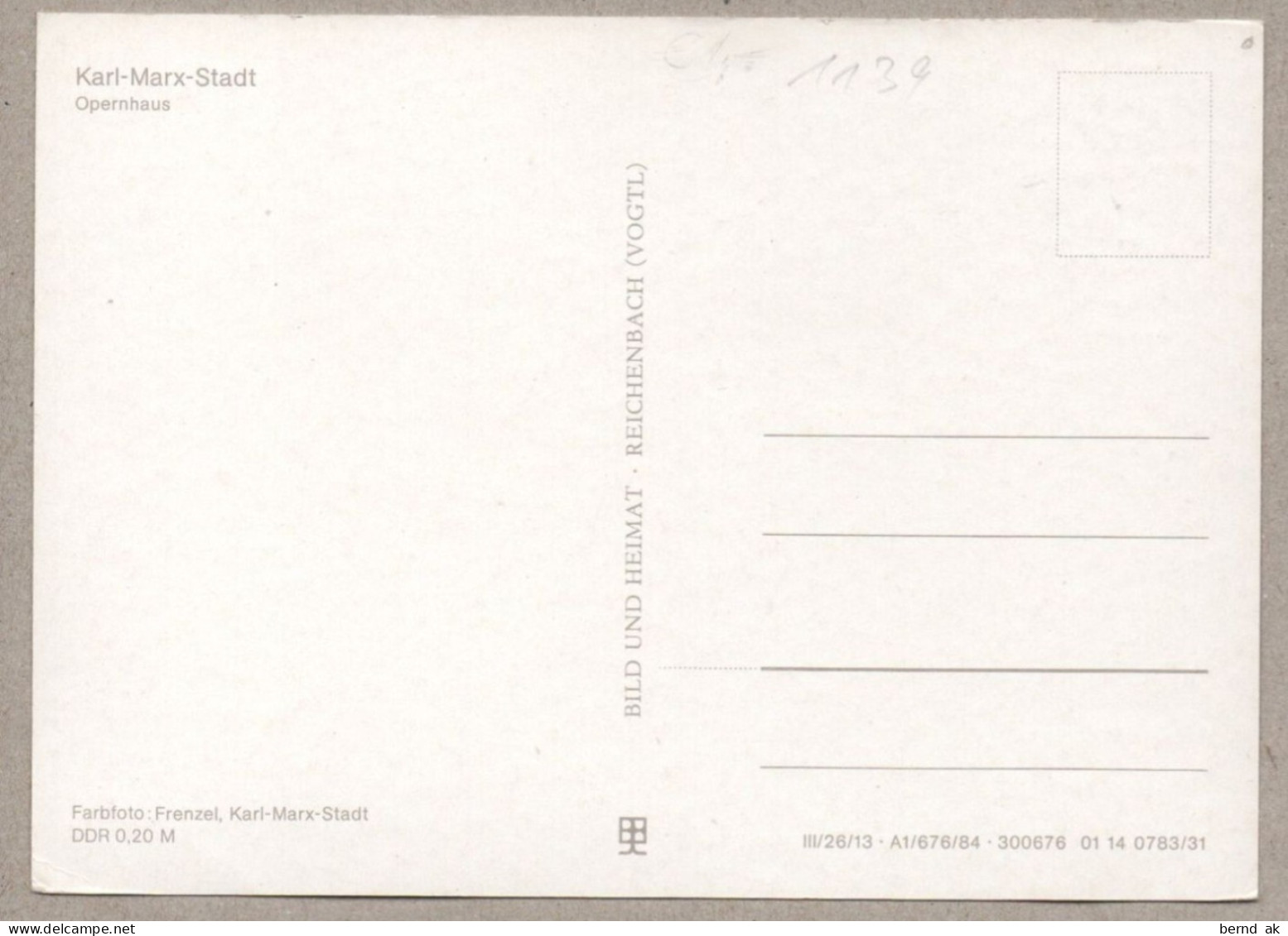 A1139} BRD (DDR-Zeit) - Color-AK:  Chemnitz / Opernhaus - Chemnitz (Karl-Marx-Stadt 1953-1990)