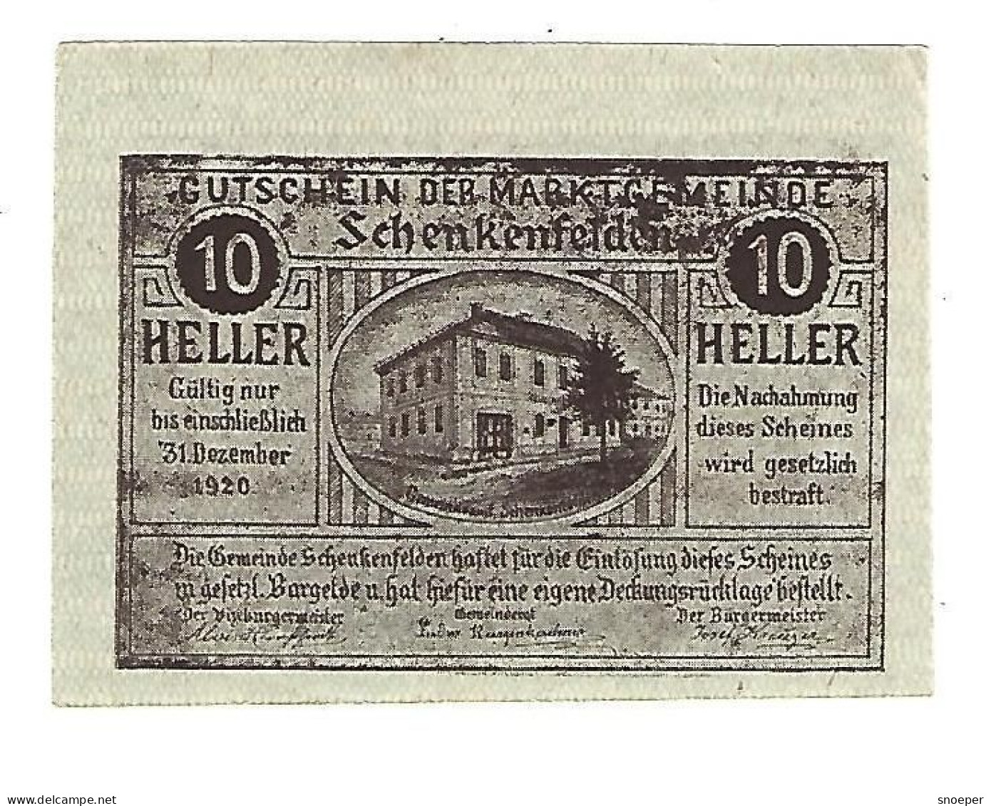 **Austria Notgeld  Schenkenfelden 20 Heller  958.1a - Austria