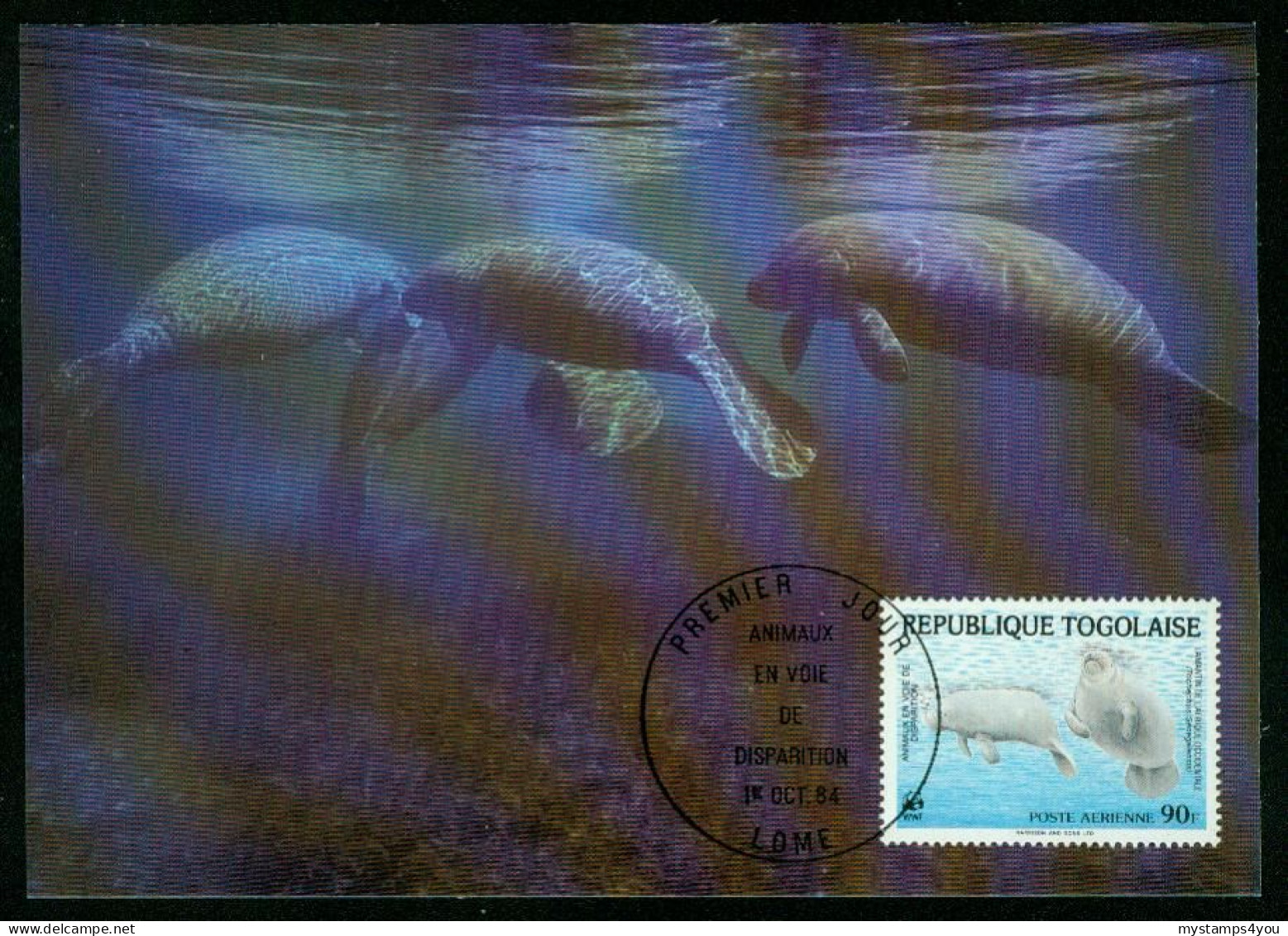 Mk Togo Maximum Card 1984 MiNr 1765 | Endangered Wildlife. WWF. West African Manatees #max-0043 - Togo (1960-...)