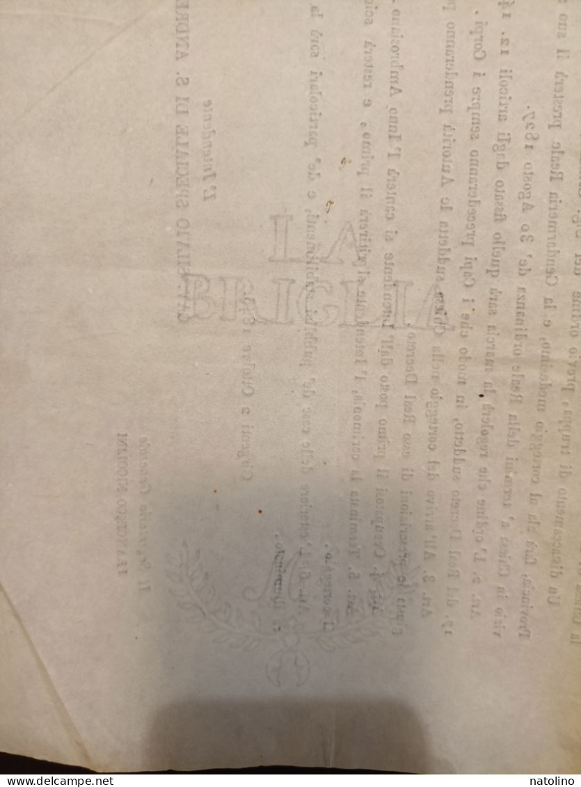 Decreto Girgenti Agrigento Sicilia Su Carta Filigranata Della Cartiera Labriglia Filigrana Ancora Ottima Sicilia - Gesetze & Erlasse