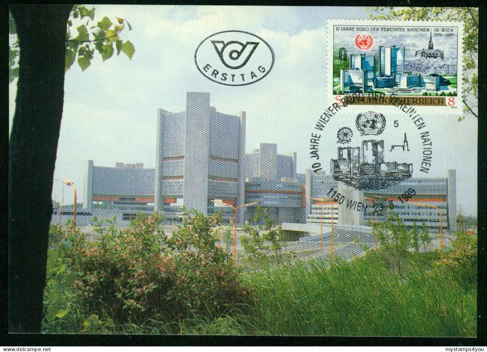 Mk Austria Maximum Card 1989 MiNr 1966 | Tenth Anniv Of UN Vienna Centre #max-0045 - Cartes-Maximum (CM)