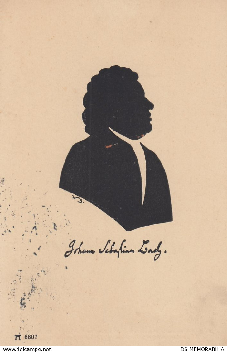 Silhouette Composer Johann Sebastian Bach Old Postcard Signed W.Bithorn - Scherenschnitt - Silhouette