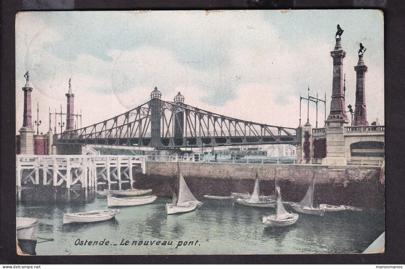 DDFF 663 -- Carte-Vue TP Armoiries (pd) T4R OOSTENDE 5 En 1911 Vers T4R THUIN 1 - COBA 30 EUR S/TP Détaché - 1893-1907 Wappen