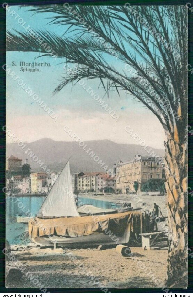 Genova Santa Margherita Ligure Spiaggia Con Barca Brunner 19224 Cartolina RT1219 - Genova (Genoa)