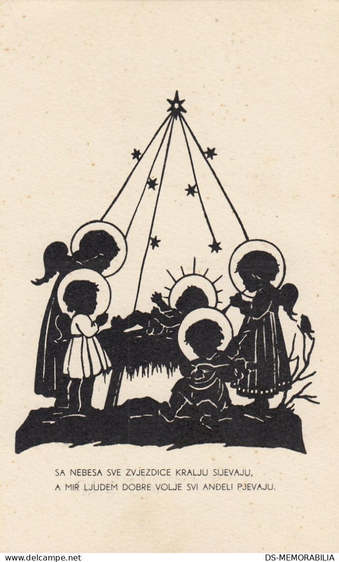 Silhouette Children Angels Infant Jesus Nativity Old Postcard - Silhouette - Scissor-type