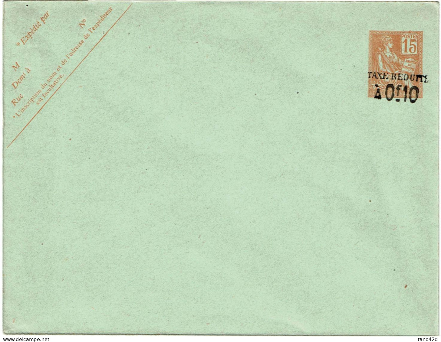 PP15 - FRANCE ENVELOPPE TYPE MOUCHON PRIMITIF 15c SURCH. TAXE REDUITE SANS DATE 147x112mm NEUVE - Buste Postali E Su Commissione Privata TSC (ante 1995)