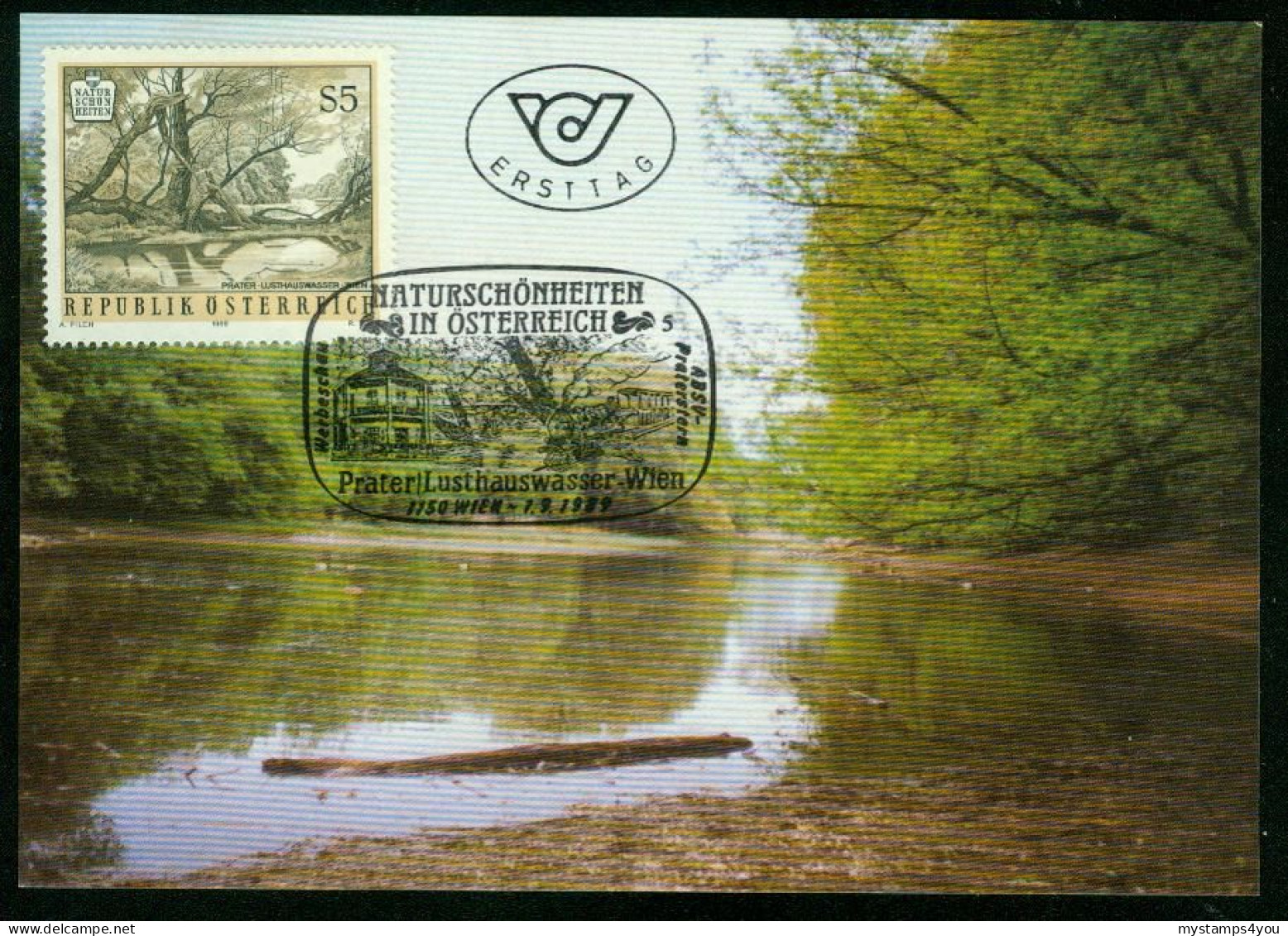 Mk Austria Maximum Card 1989 MiNr 1968 | Natural Beauty Spots. Lusthaus Water. Prater Woods, Vienna #max-0046 - Cartes-Maximum (CM)