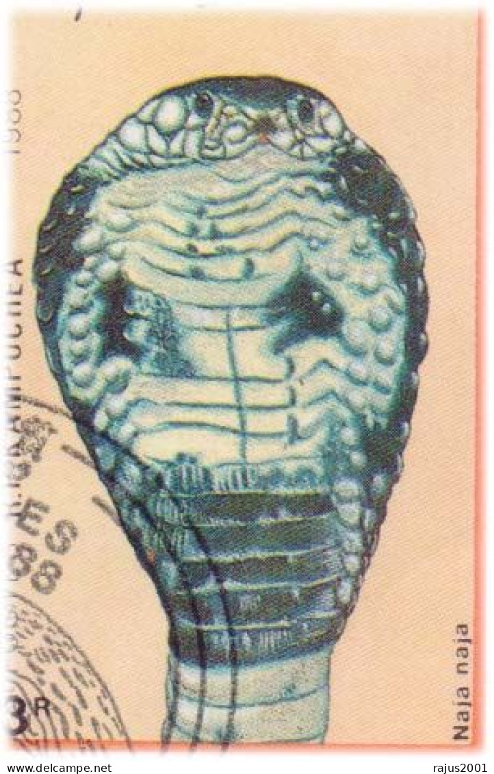 Snake, Indian King Cobra ( Naja Naja ), Reptile, Harmful Animal, Venomous Snake. Iguana Lizard, Laos FDC - Serpents