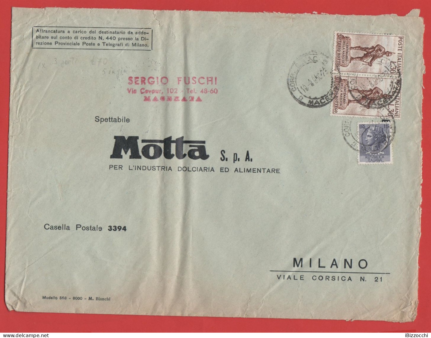 ITALIA - Storia Postale Repubblica - 1968 - 2x 30 Centenario Della Nascita Di Vittorio Bottego; Ritratto Di Vittorio Bot - 1961-70: Storia Postale