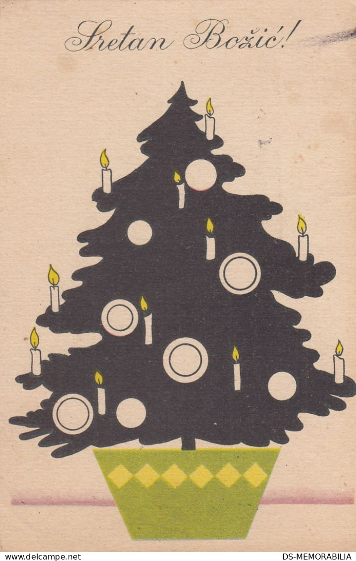 Silhouette Christmas Tree With Candles Old Postcard 1934 - Scherenschnitt - Silhouette