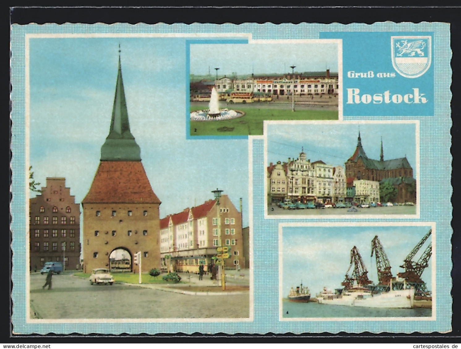 AK Rostock, Steintor, Bahnhof, Ernst-Thälmann-Platz, Überseehafen  - Rostock