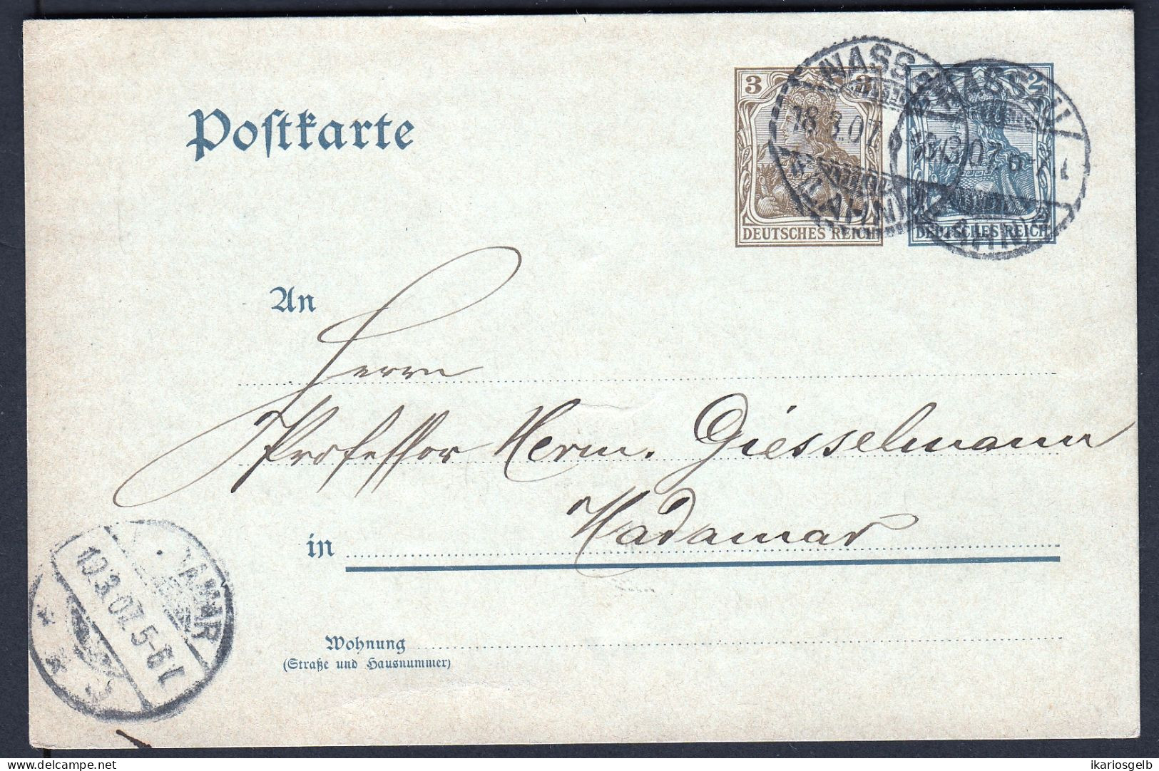 NASSAU Lahn 1907 GANZSACHE 2+3Pf-Germania P70x +Orts-o Heimatbeleg > Ak-o Hadamar - Cartoline