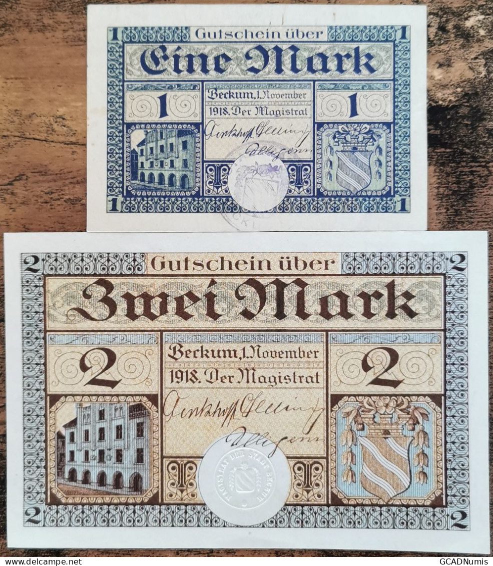 Lot 2 Billets Allemagne BECKUM 1 Et 2 Mark 01/11/1918 - UNC - Geiger 035 - Lokale Ausgaben