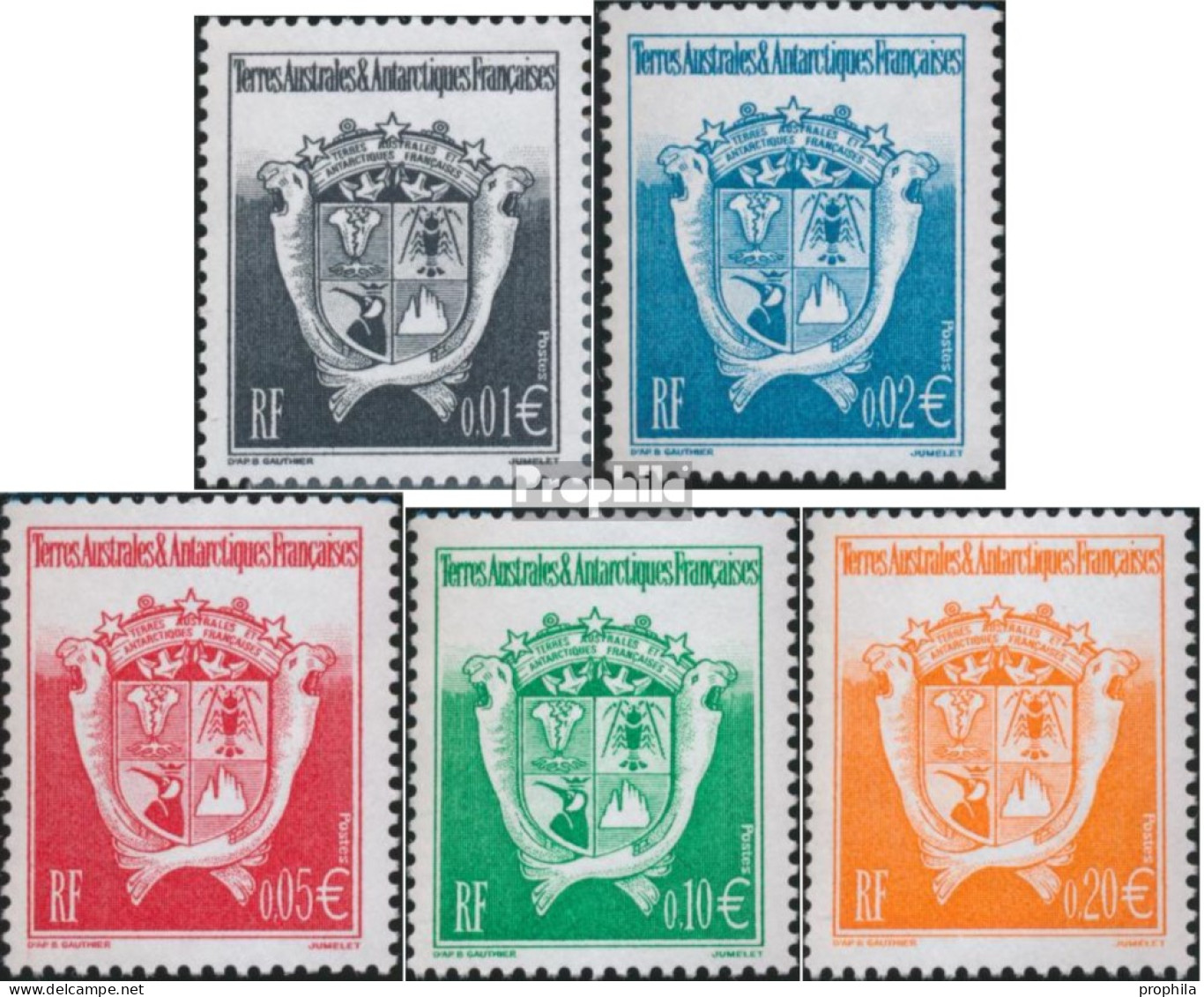 Französ. Gebiete Antarktis 474-478 (kompl.Ausg.) Postfrisch 2002 Wappen - Unused Stamps