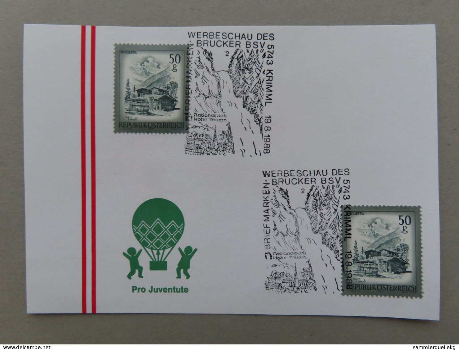 Österreich Pro Juventute - Mit Sonderstempel 19. 8. 1988 Krimml, Briefmarkenwerbeschau (Nr.702) - Other & Unclassified