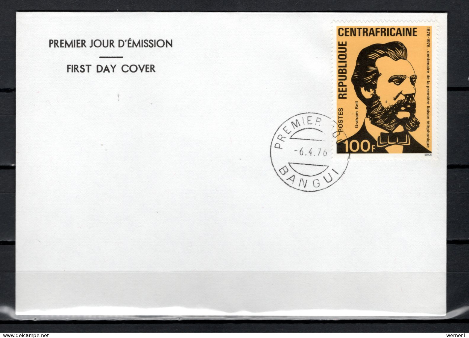 Central Africa 1976 Space, Telephone Centenary Stamp On FDC - Afrique