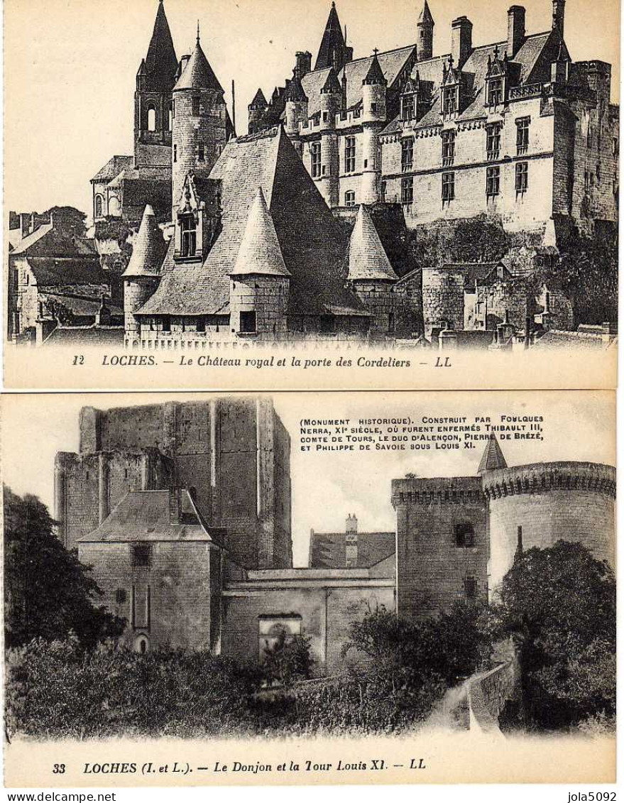 37 - LOCHES -  2CP Château De LOCHES -Porte Des Cordeliers - Donjon Et Tour Louis XI - Loches