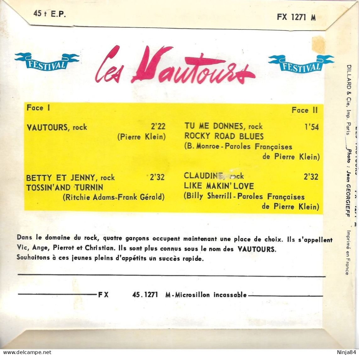 EP 45 RPM (7") Les Vautours " Claudine  " - Andere - Franstalig