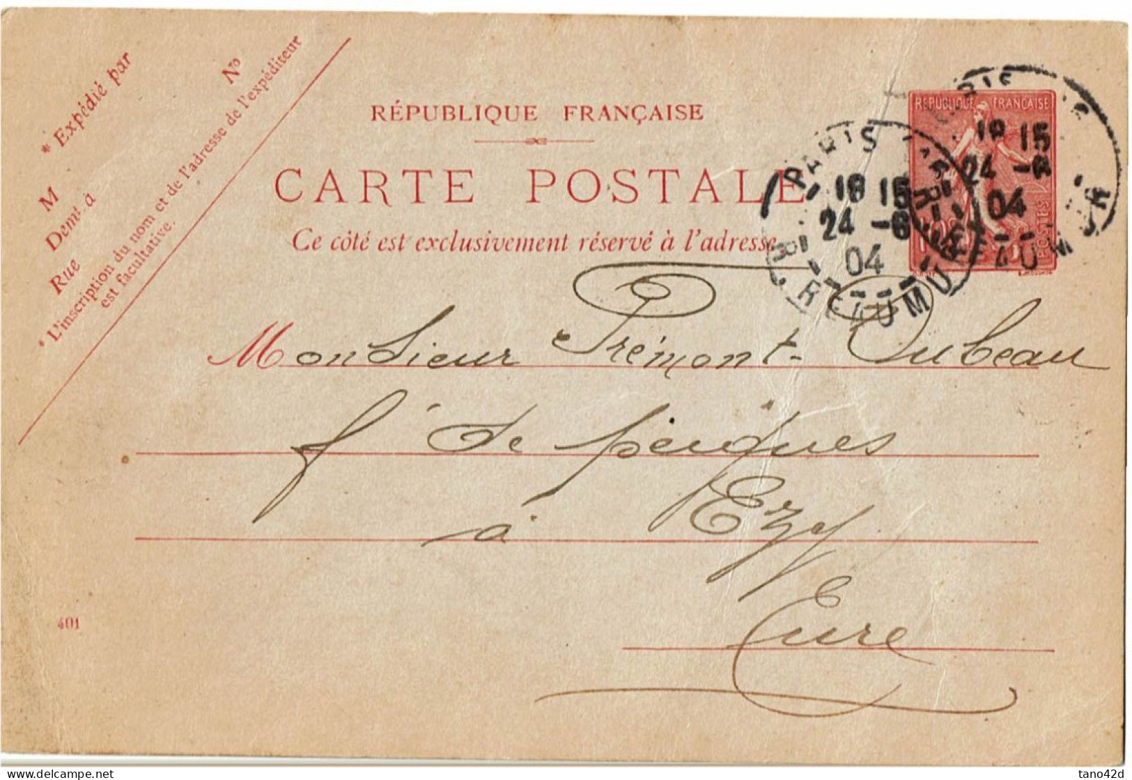 PP15 - FRANCE CP SEMEUSE LIGNEE 10c REPIQUAGE J.DRAPIER & DUBOIS VOYAGEE - Cartoline Postali Ristampe (ante 1955)