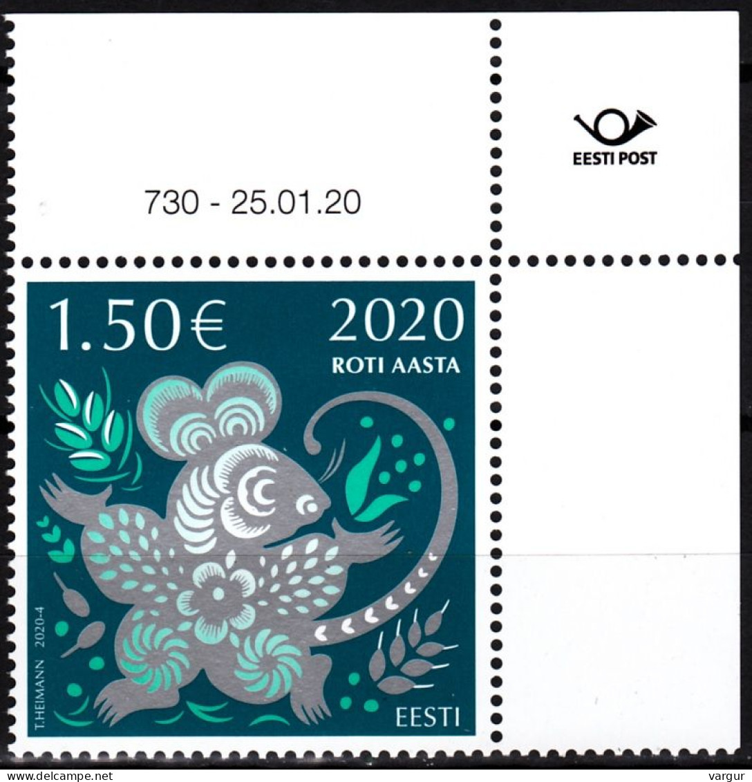 ESTONIA 2020-04 Chinese New Year Of Rat. Lunar Calendar. Requisites CORNER, MNH - Nouvel An Chinois