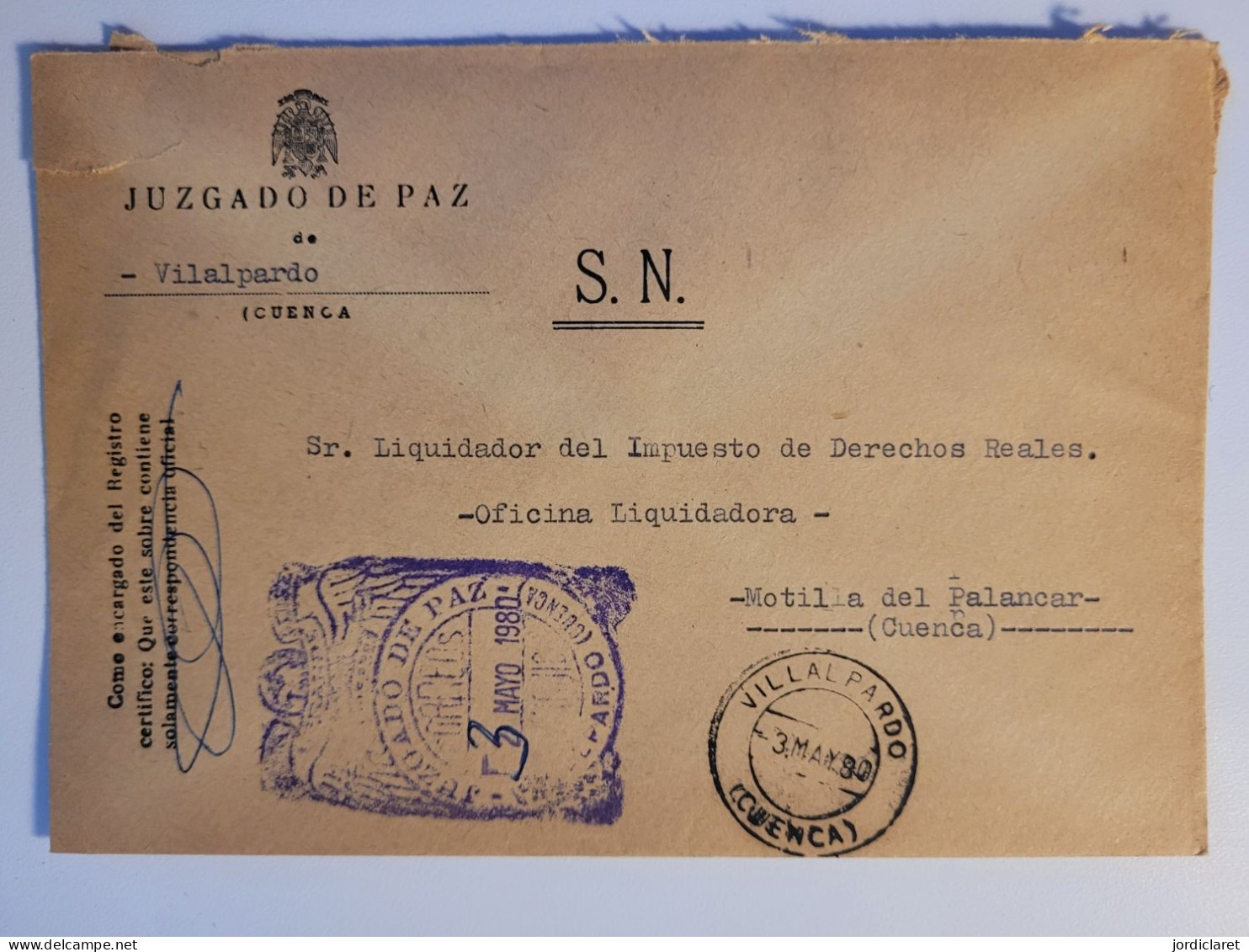 JUZGADO DE PAZ VILALPARDO CUENCA - Postage Free