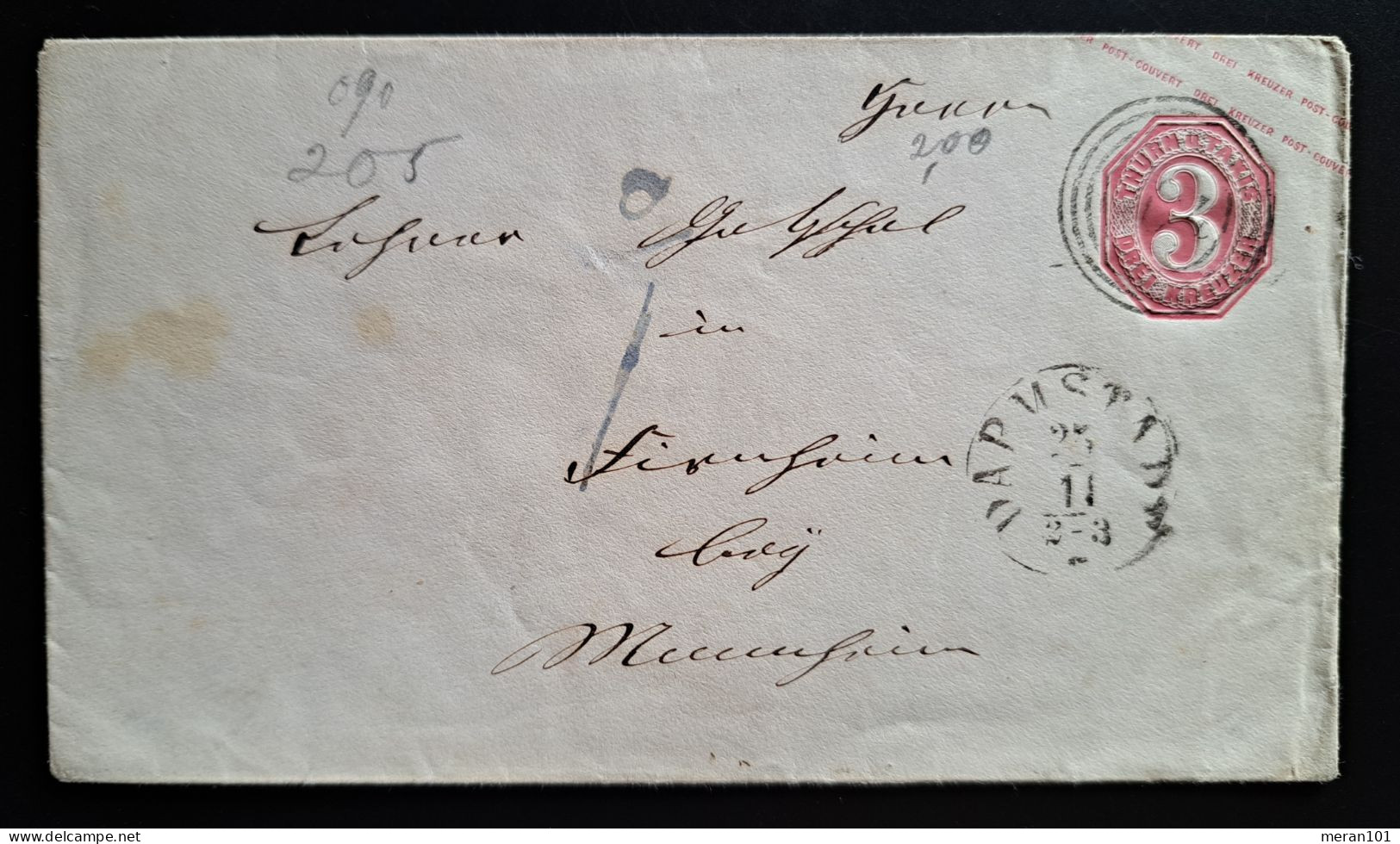 Thurn Und Taxis , Umschlag 3 Kr. DARMSTADT 25/11 - Covers & Documents