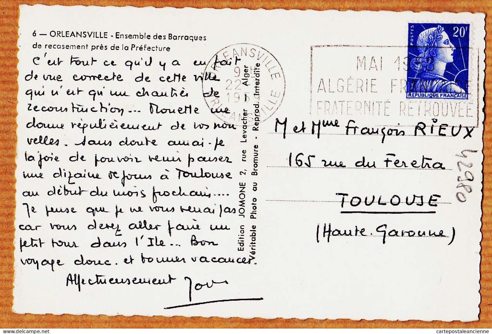 26480 / ⭐ ORLEANSVILLE Ensemble Des Barraques De Recasement Près Préfecture 1959 à François RIEUX Toulouse/ JOMONE 6 - Chlef (Orléansville)