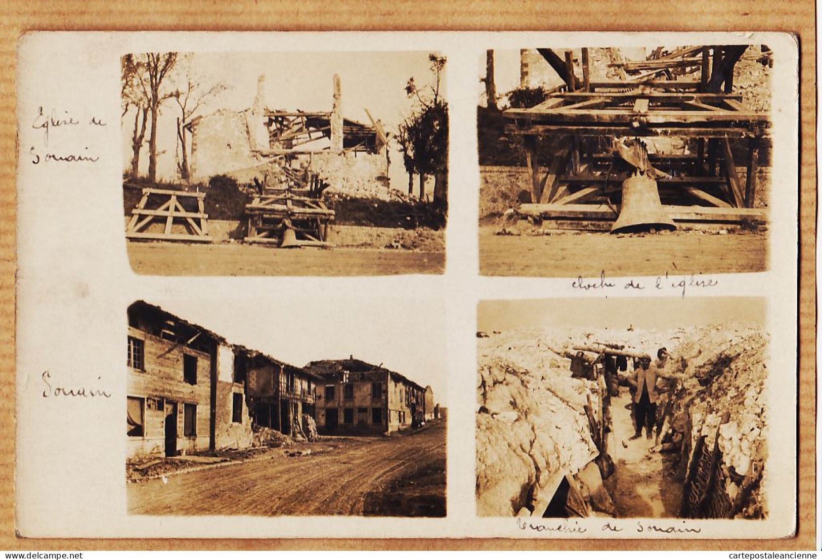 26225 / ⭐ ♥️  Rare Carte-Photo SOUAIN 4 Vues CpaWW1 Eglise Cloche Sol Rue Tranchée Poilu 1915 à Berthe HARDY - Souain-Perthes-lès-Hurlus