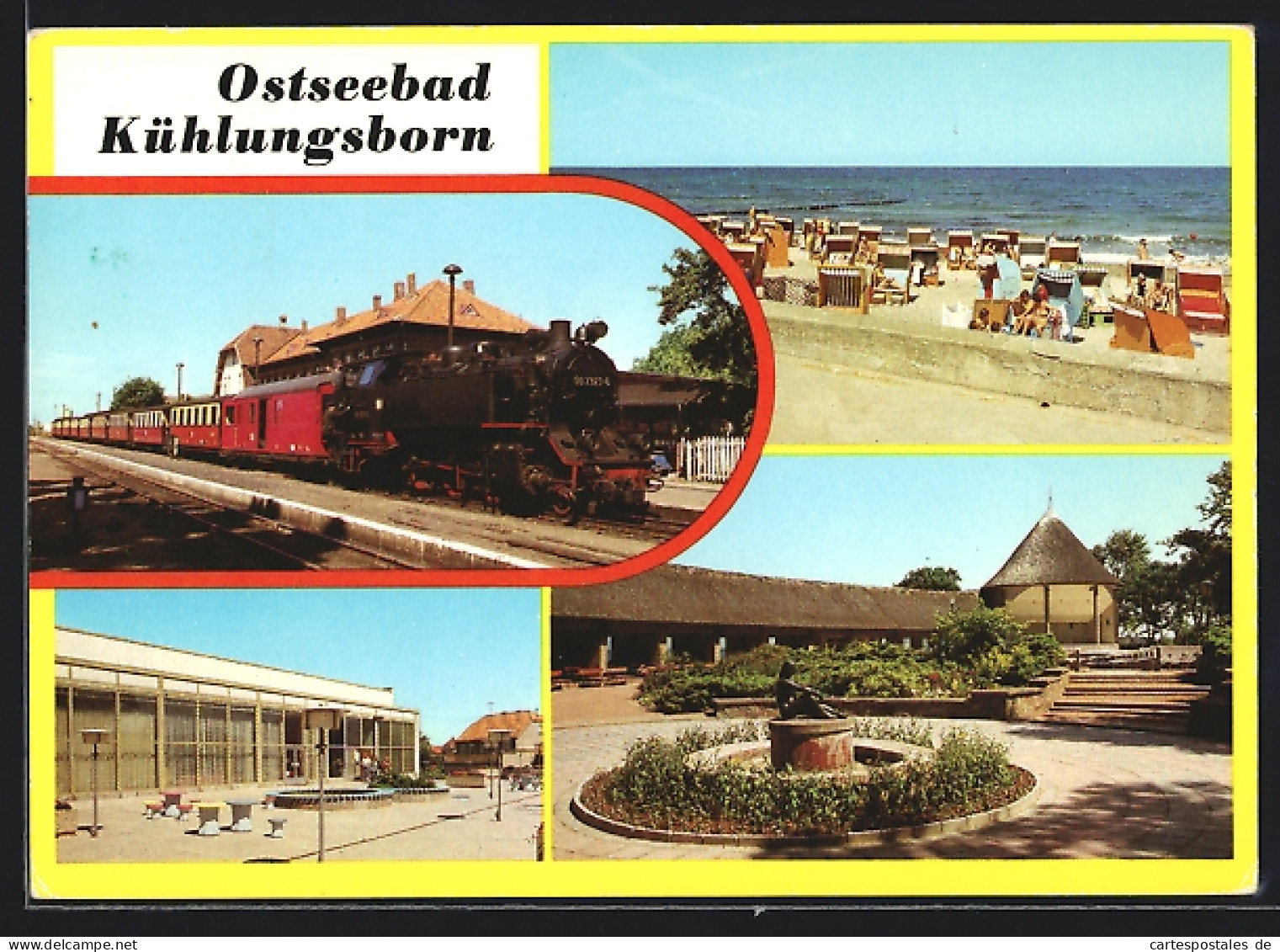 AK Kühlungsborn /Ostsee, Eisenbahn Molli Auf Dem Bahnhof, Terrasse Des FDGB-Ferienheimes Ernst Grube, Konzertgarten  - Kühlungsborn