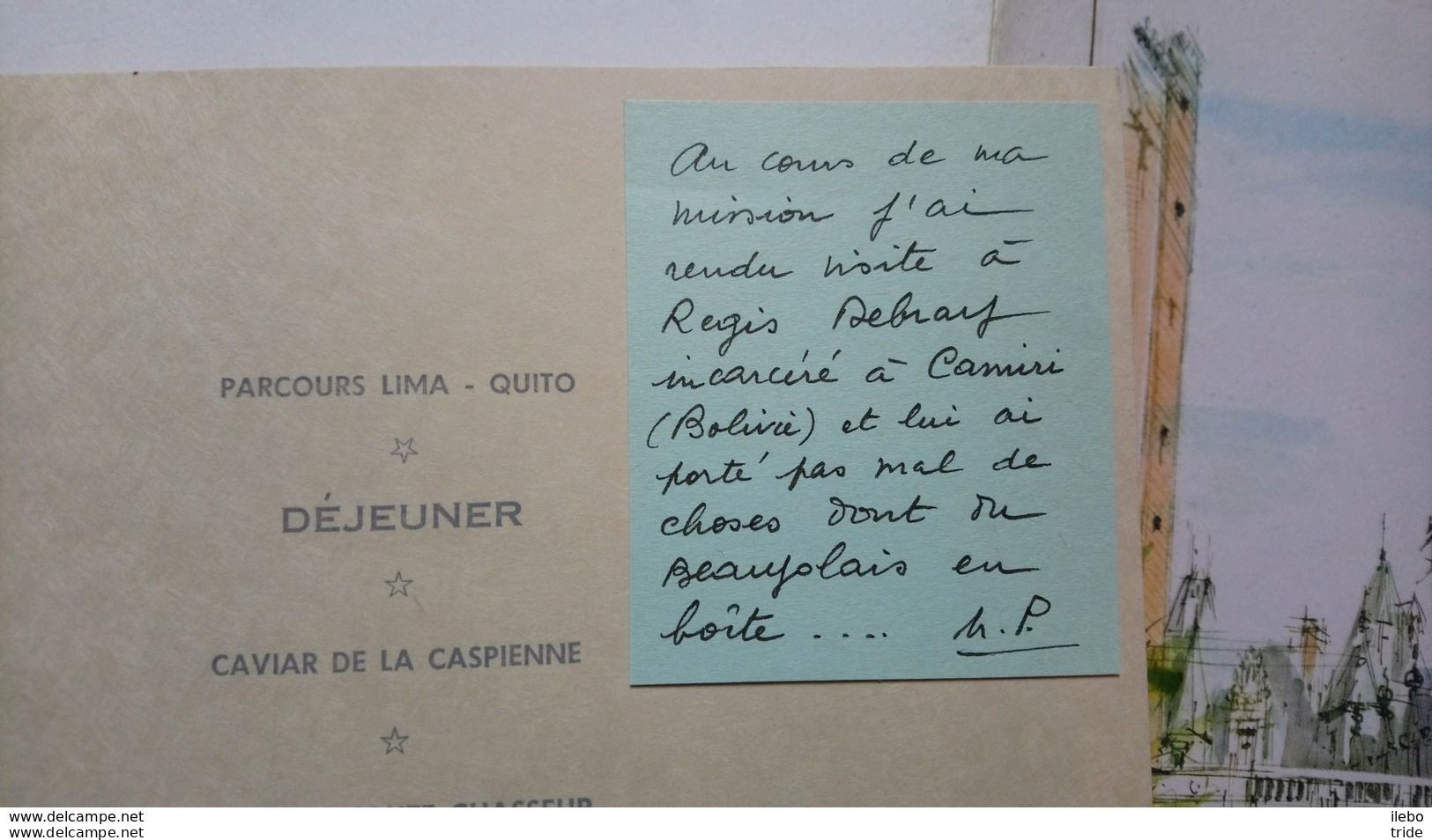 Menu Air France Chateau Pau Ligne Santiago Paris Lima Quito Boeing Jet Intercontinental Pierre Pagès Régis Debray - Menus