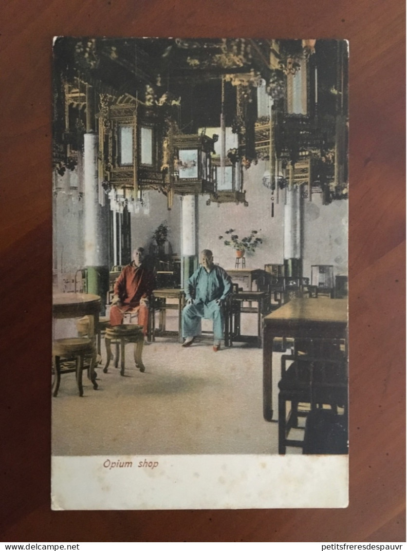 CHINE - Janvier 1906 - Cachet Shanghaï - CP Boutique Vendeur Opium à Destination De L’Angleterre - Briefe U. Dokumente