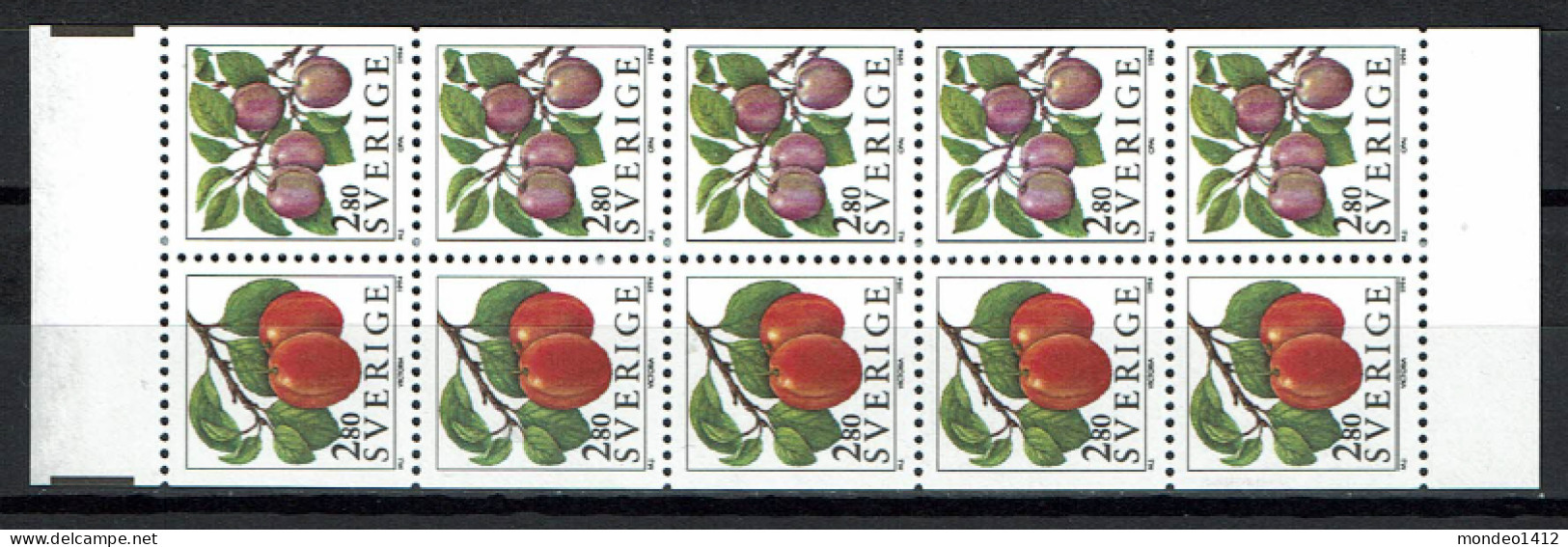 Sweden - 1994 - Yv 1791/92 - Fruits - Plums, Prunes - MNH - Unused Stamps