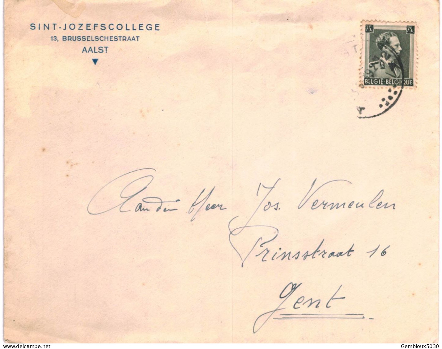 (01) Belgique N° 480 Sur Enveloppe écrite De Aalst Vers Gent - 1936-1957 Collar Abierto