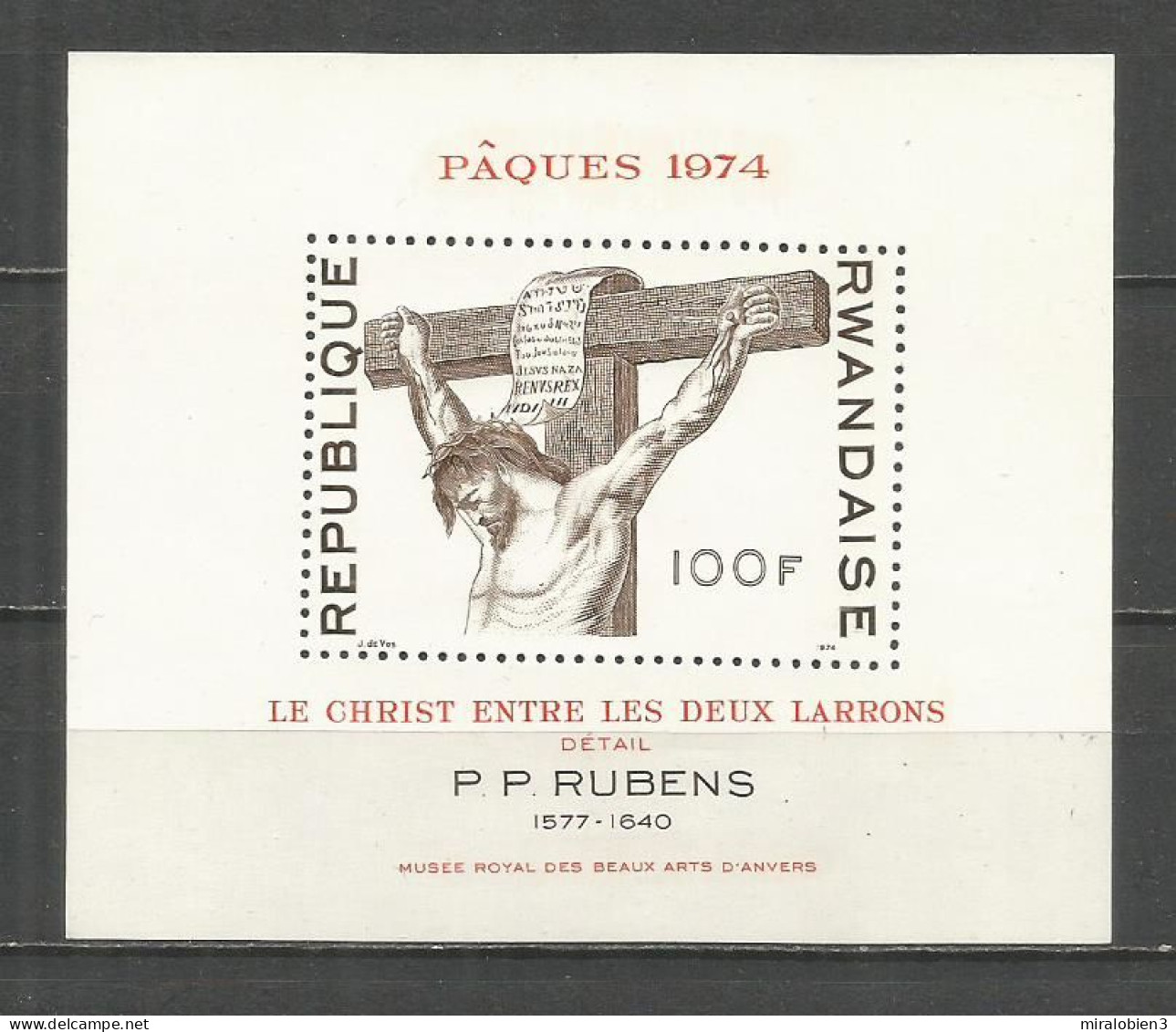 RWANDA RUBENS HOJA BLOQUE YVERT NUM. 35 ** NUEVA SIN FIJASELLOS - Unused Stamps